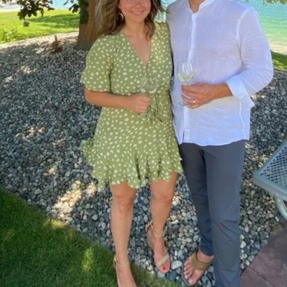 Kivari Gianna White Polka Dot Tie-Front Spring Green Mini Dress Size XS - Picture 5 of 6